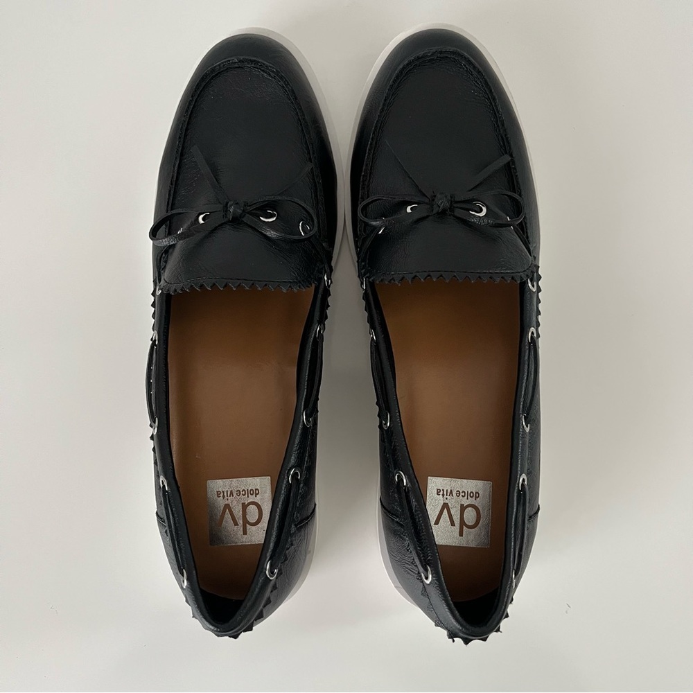 DOLCE VITA Lagoon Block Heeled Faux Leather Boat Shoe Loafer in Black NEW - Picture 8 of 13